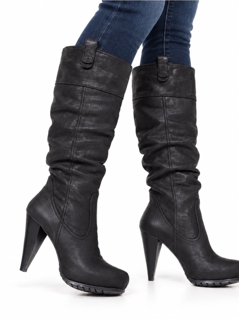 Report Boots Womens 9 Black Leather Knee High Slouch High Heel Y2K New